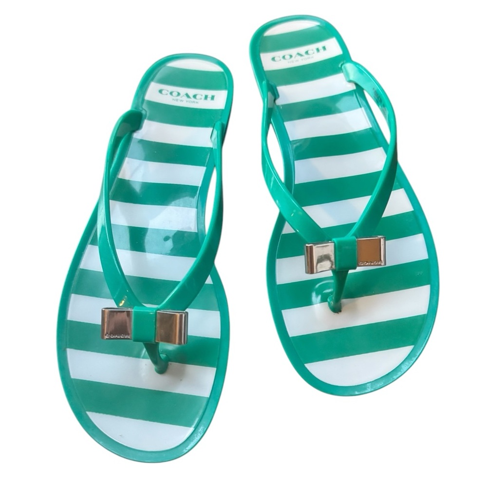 Coach Green and White Striped Flip Flops - Picture 2 of 6